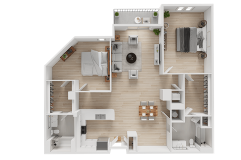 Floor plan for 2 beds, 2 baths, 1396 sqft
